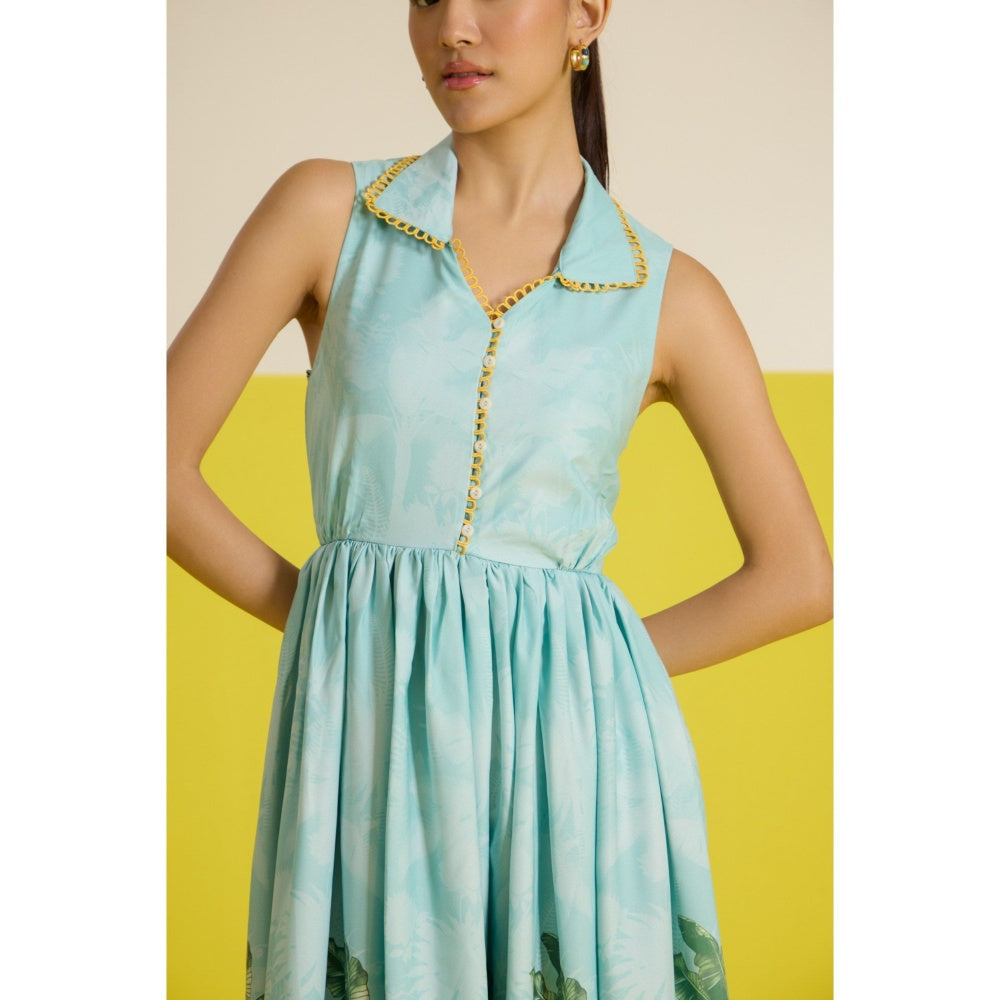 HOUSE OF HEATHER Blue Costabella Sleeveless Midi Dress