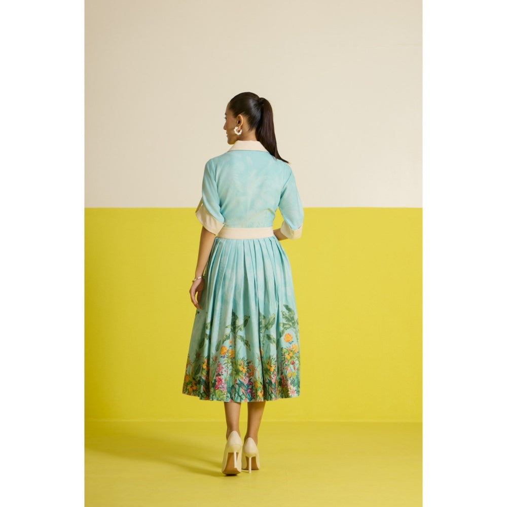 HOUSE OF HEATHER Blue Costabella Half Sleeve Midi Dress