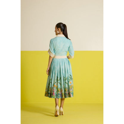 HOUSE OF HEATHER Blue Costabella Half Sleeve Midi Dress