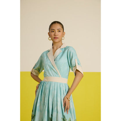 HOUSE OF HEATHER Blue Costabella Half Sleeve Midi Dress