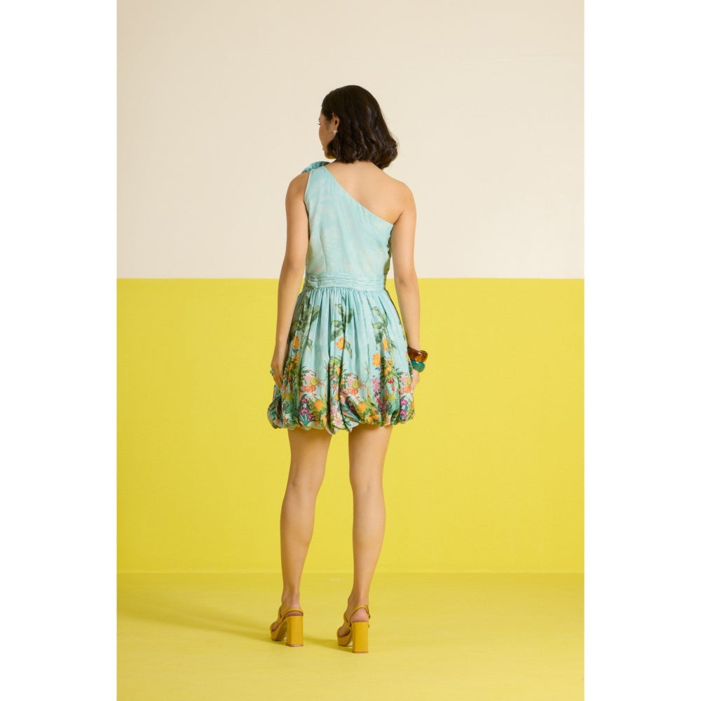 HOUSE OF HEATHER Blue Costabella One Shoulder Mini Dress