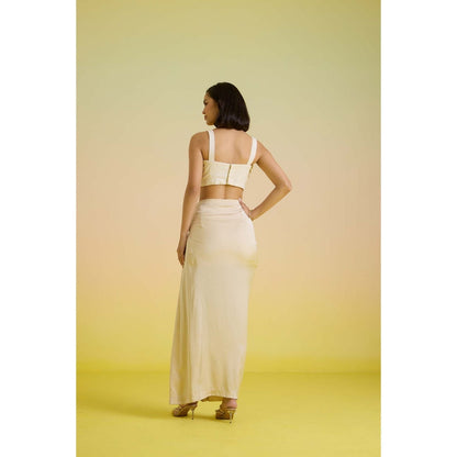 HOUSE OF HEATHER Ivory Shell Crop Top with Skirt - Cream