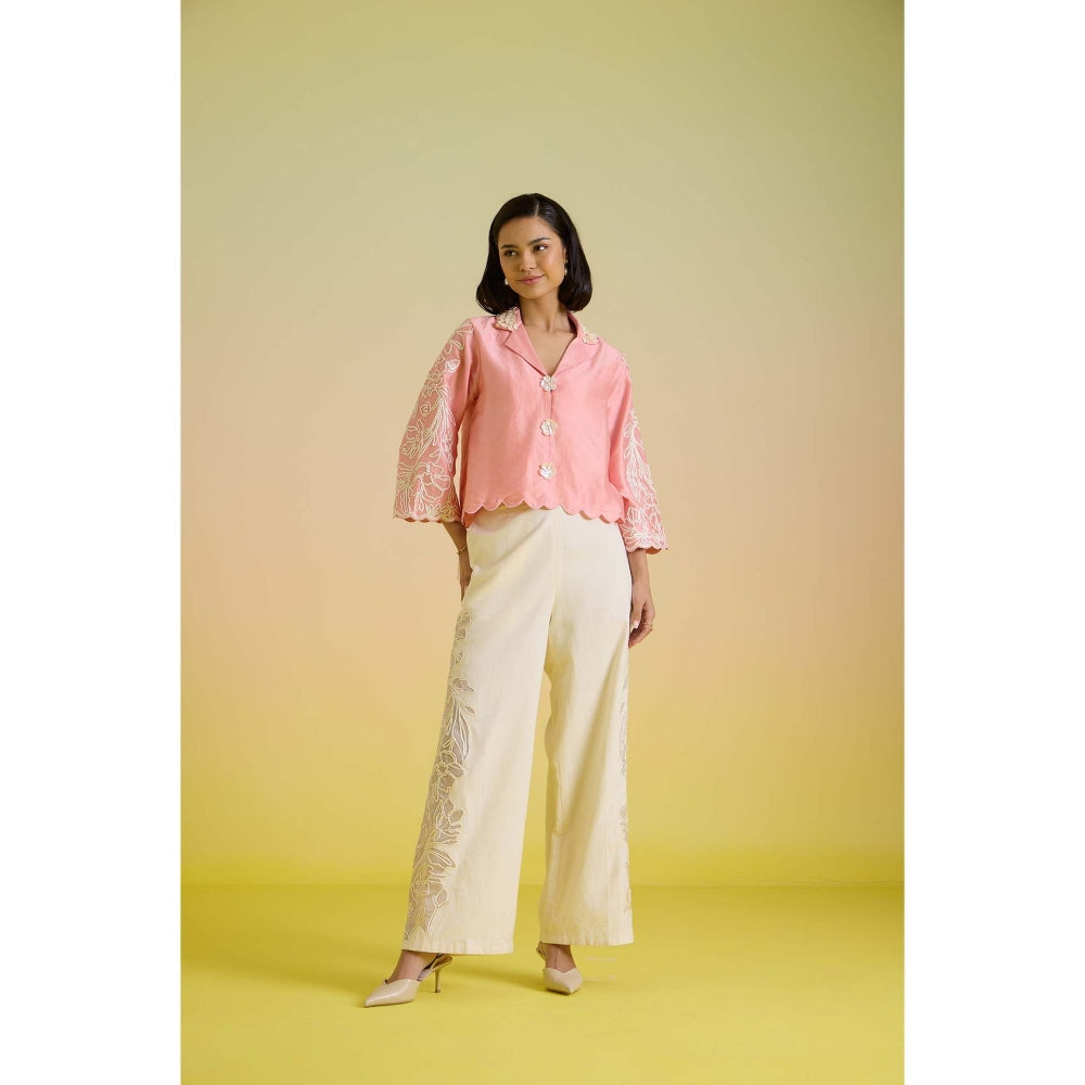 HOUSE OF HEATHER Rose Embroidered Shirt with Pant - Multi-Color