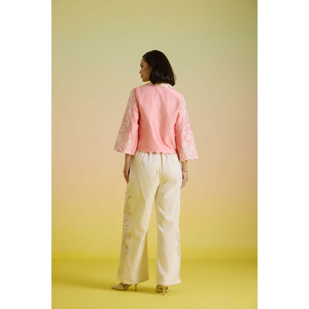 HOUSE OF HEATHER Rose Embroidered Shirt with Pant - Multi-Color