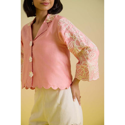 HOUSE OF HEATHER Rose Embroidered Shirt with Pant - Multi-Color