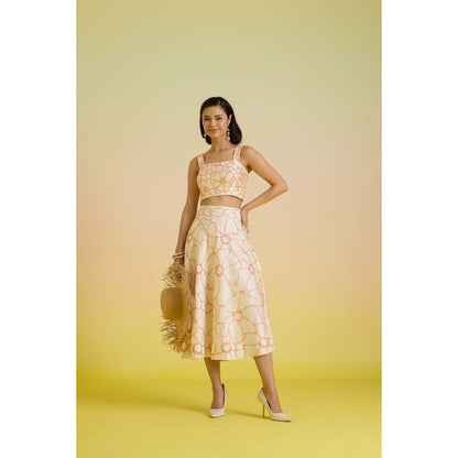 HOUSE OF HEATHER Dusk Embroidered Crop Top with Skirt - Ivory