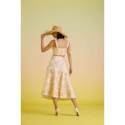 HOUSE OF HEATHER Dusk Embroidered Crop Top with Skirt - Ivory