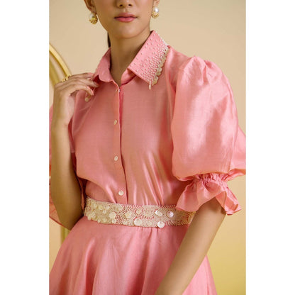 HOUSE OF HEATHER Bubble - gum Embroidered Shirt with Skirt - Pink