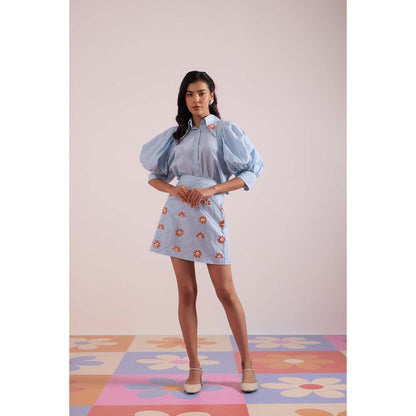 HOUSE OF HEATHER Serenity Shirt with Skirt - Blue