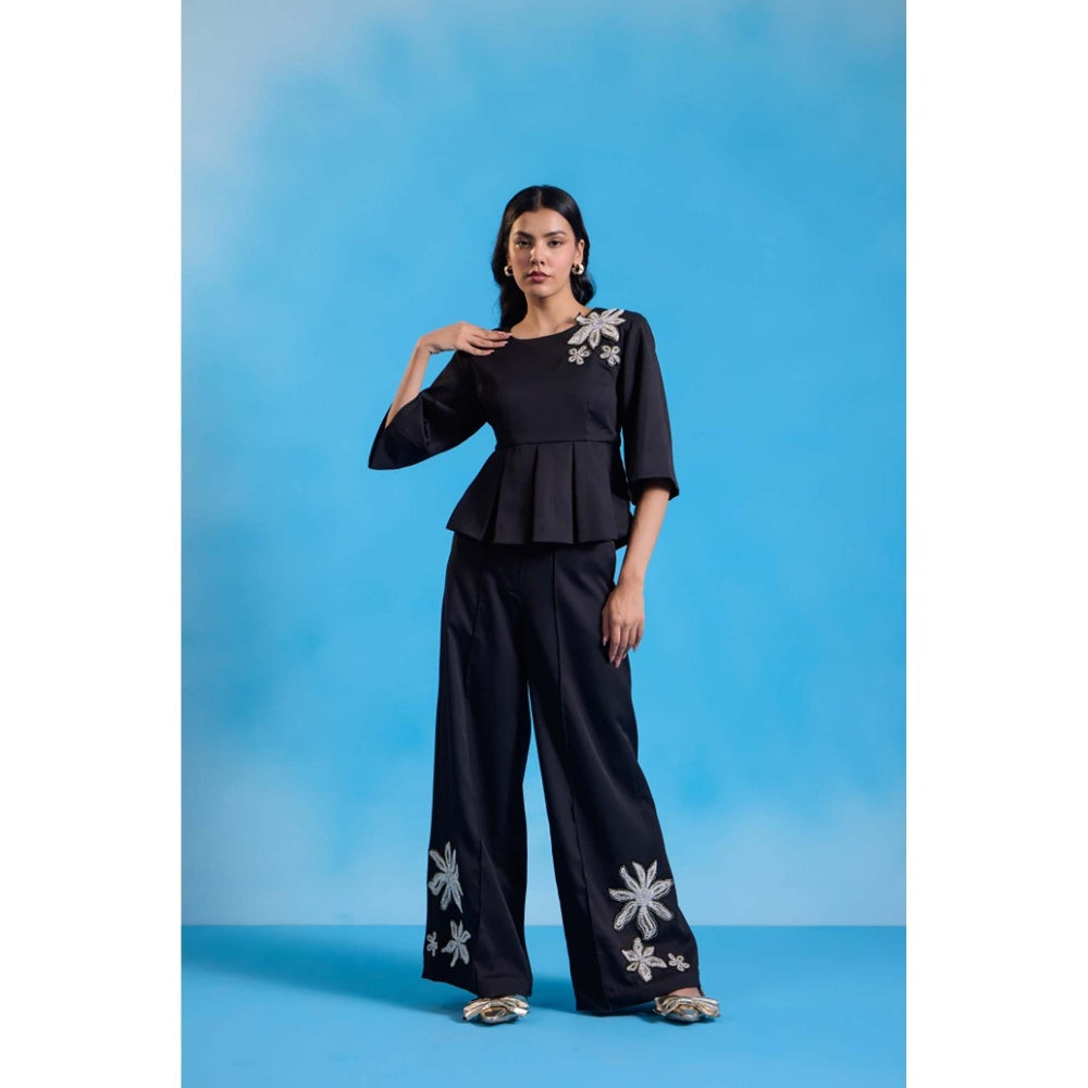 HOUSE OF HEATHER Starlit Noir Peplum Co-Ord Set - Black