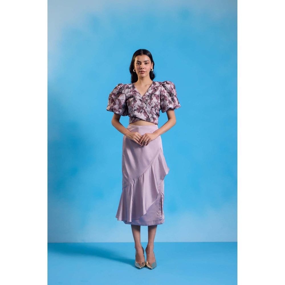 HOUSE OF HEATHER Celestial Pink Crop Top with Skirt - Mauve