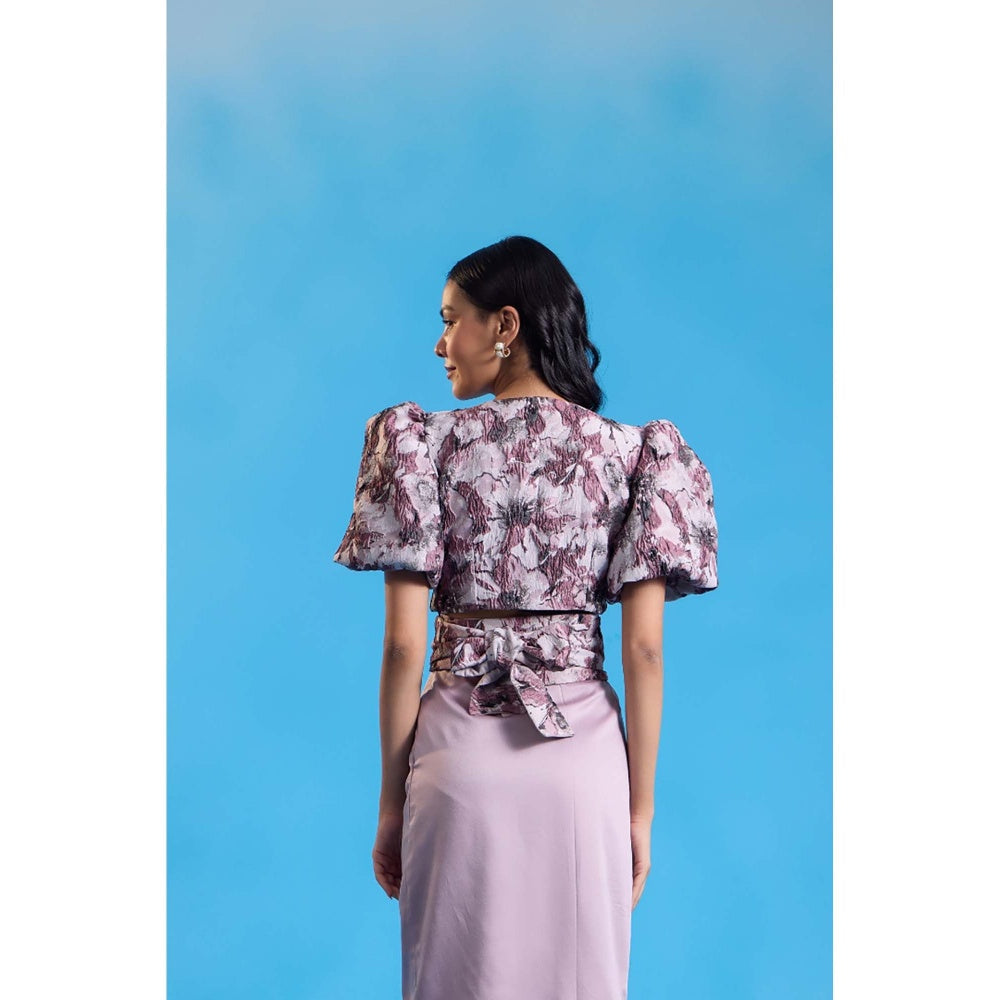 HOUSE OF HEATHER Celestial Pink Crop Top with Skirt - Mauve