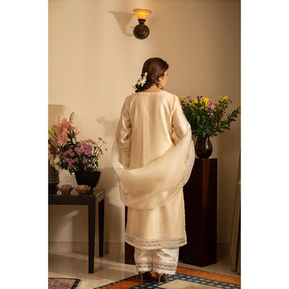 House of Inari Cream Chandni Almond Kurta with Palazzo and Dupatta