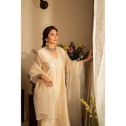 House of Inari Cream Chandni Almond Kurta with Palazzo and Dupatta