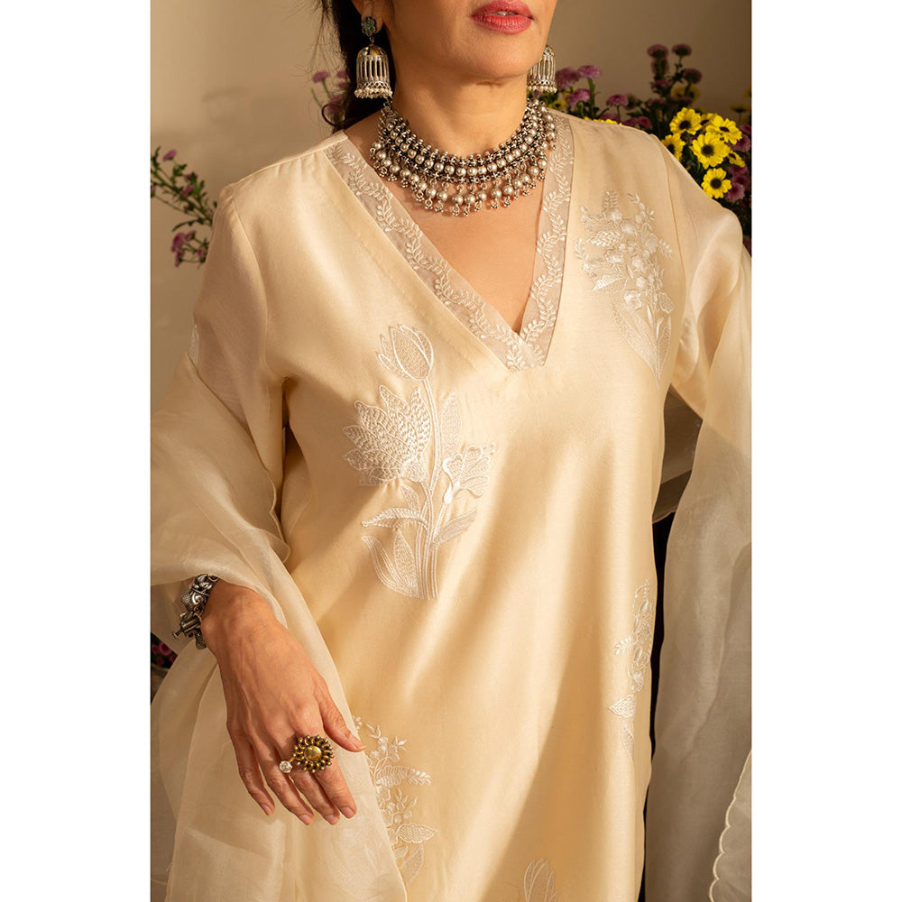 House of Inari Cream Chandni Almond Kurta with Palazzo and Dupatta