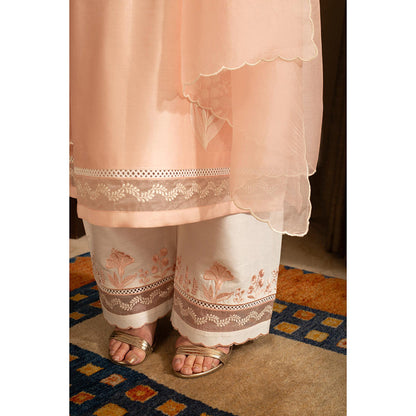 House of Inari Chandni Pastel Peach Kurta with Palazzo and Dupatta