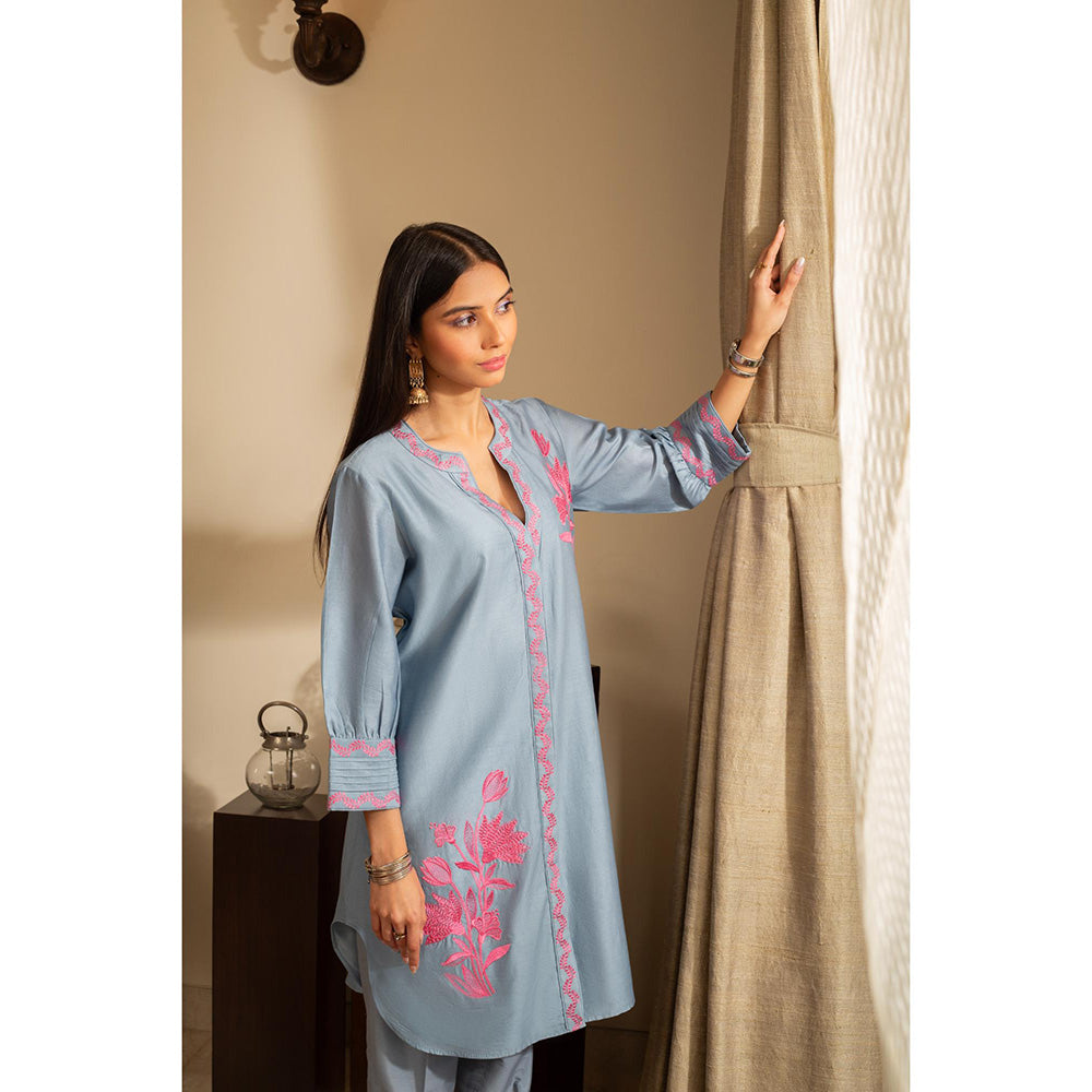 House of Inari Gul-Meh Aqua Blue Embroidered Co-Ord Set