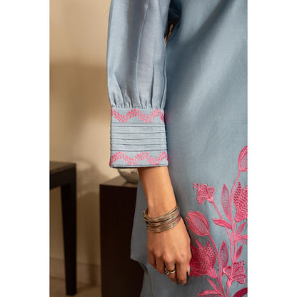 House of Inari Gul-Meh Aqua Blue Embroidered Co-Ord Set