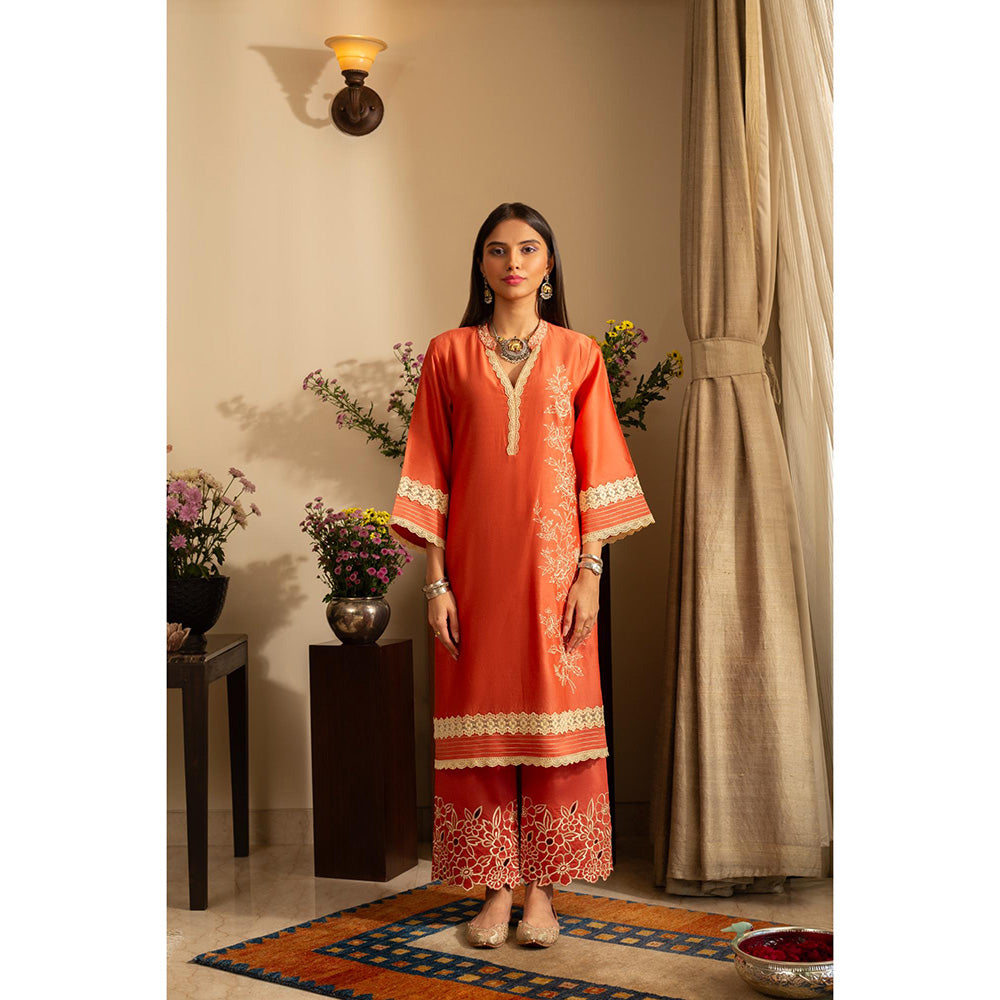 House of Inari Gulbahar Burnt Orange Pure Silk Co-Ord Set
