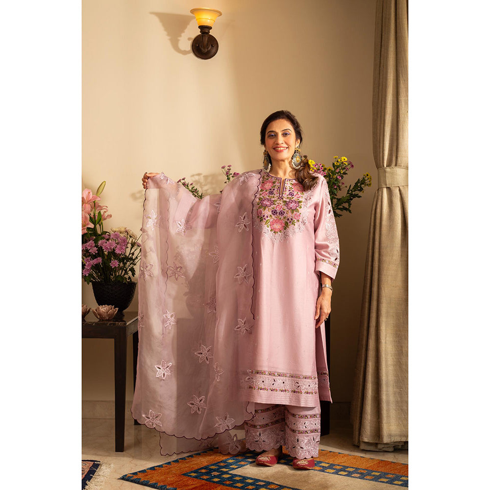 House of Inari Golchin Lavender Embroidered Kurta with Pant and Dupatta