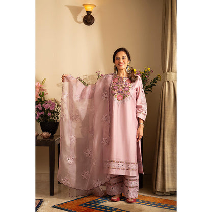 House of Inari Golchin Lavender Embroidered Kurta with Pant and Dupatta