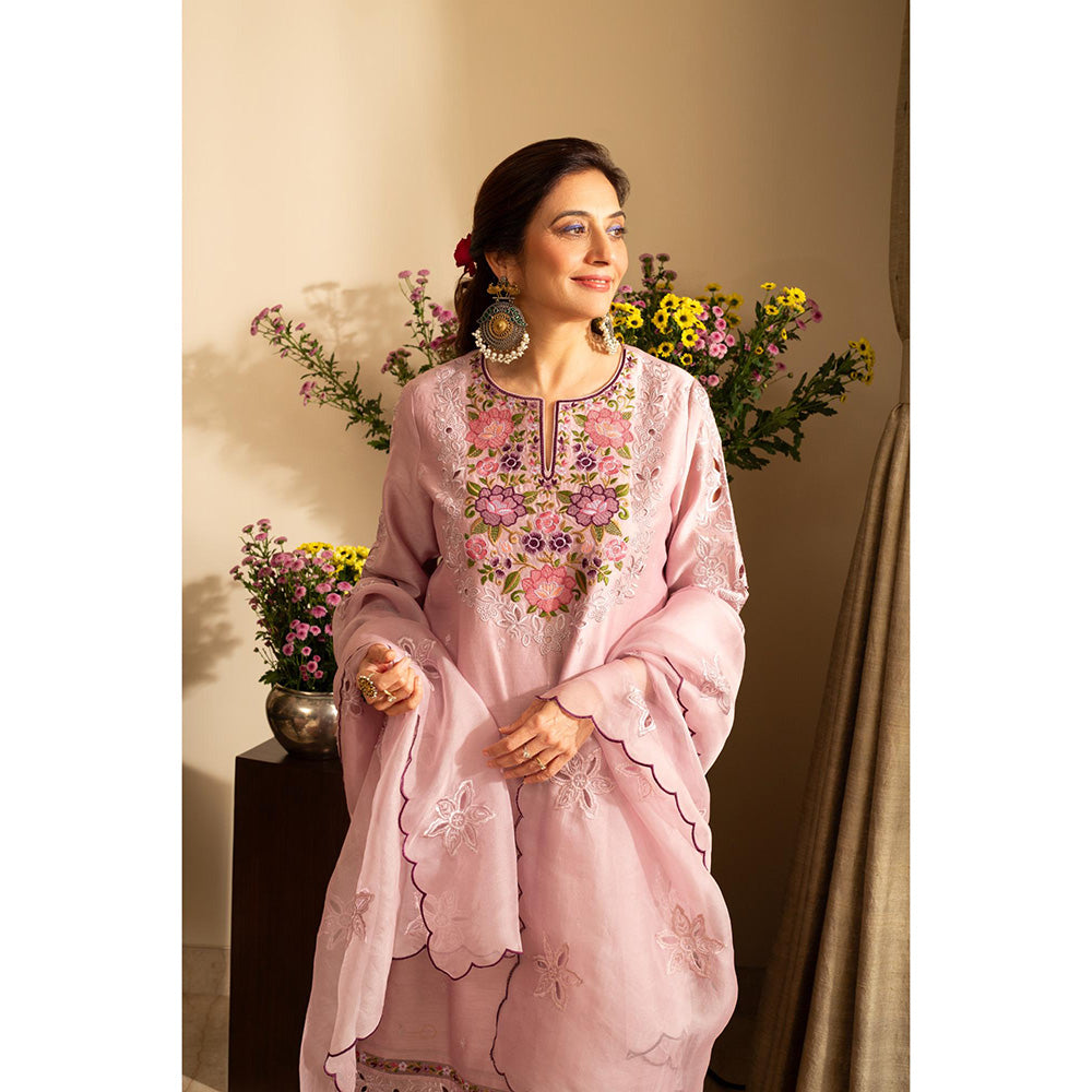 House of Inari Golchin Lavender Embroidered Kurta with Pant and Dupatta