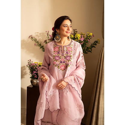 House of Inari Golchin Lavender Embroidered Kurta with Pant and Dupatta
