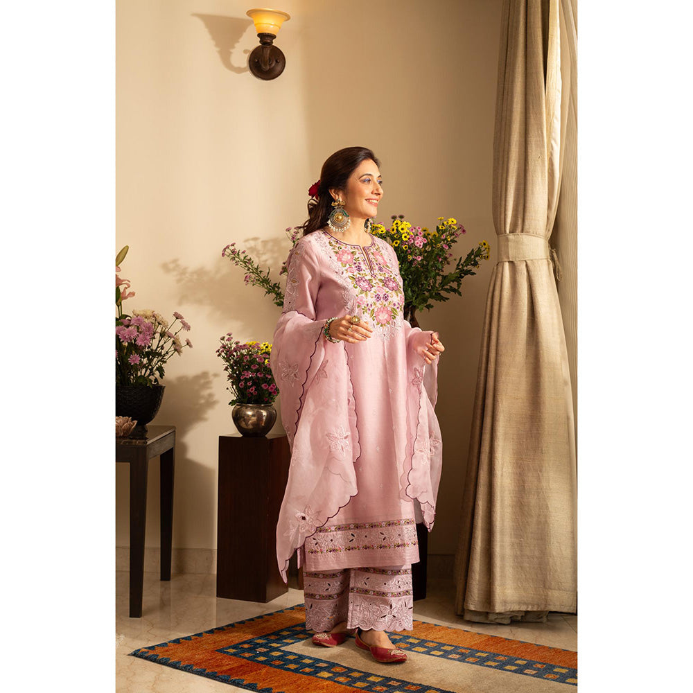 House of Inari Golchin Lavender Embroidered Kurta with Pant and Dupatta