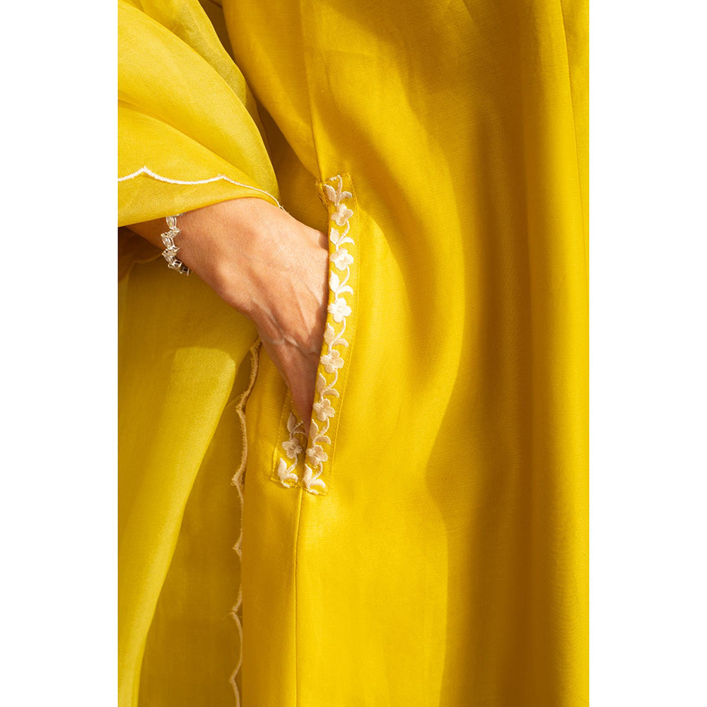 House of Inari Yellow Kaner Embroidered Kurta with Salwar and Dupatta