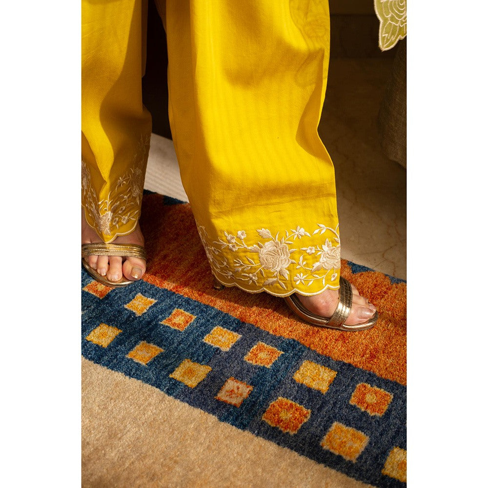 House of Inari Yellow Kaner Embroidered Kurta with Salwar and Dupatta