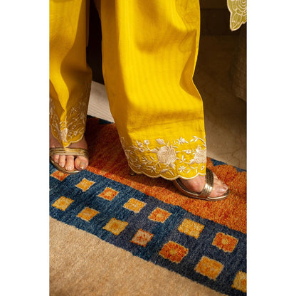 House of Inari Yellow Kaner Embroidered Kurta with Salwar and Dupatta