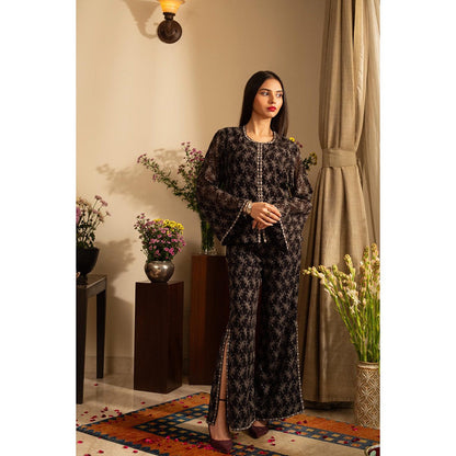House of Inari Poppy Black Embroidered Indo Western Co-Ord Set