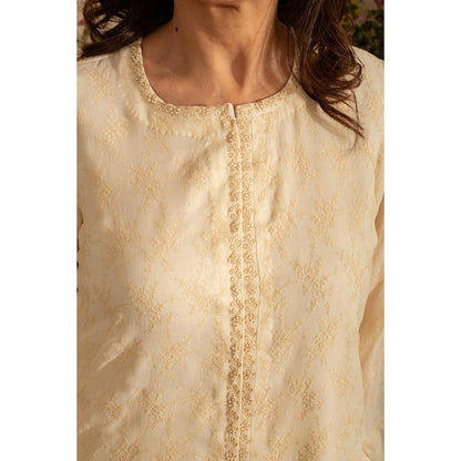 House of Inari Poppy Off White Embroidered Indo Western Co-Ord Set