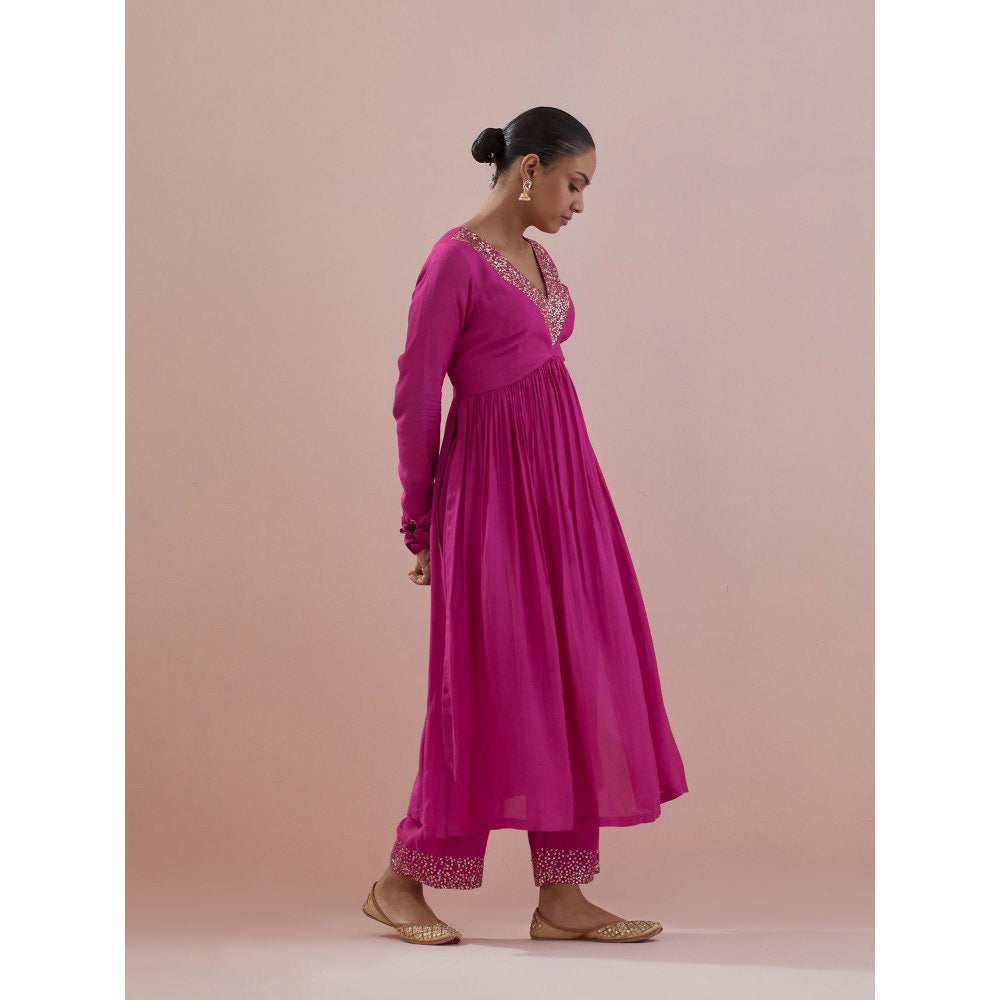 Ikshita Choudhary Pink Embellished Anarkali Kurta with Pant and Dupatta (Set of 3)