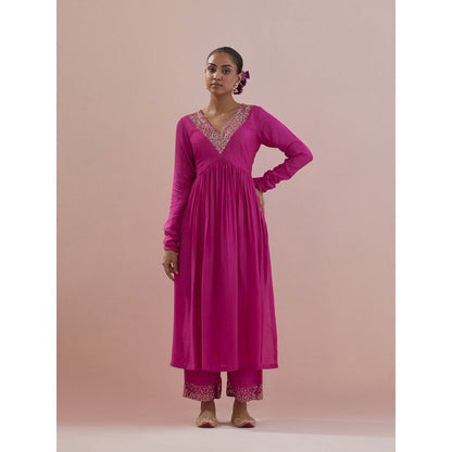 Ikshita Choudhary Pink Embellished Anarkali Kurta with Pant and Dupatta (Set of 3)
