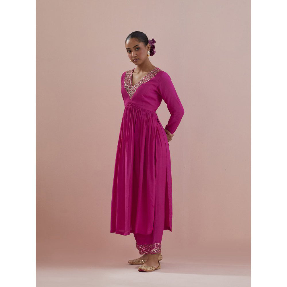 Ikshita Choudhary Pink Embellished Anarkali Kurta with Pant and Dupatta (Set of 3)