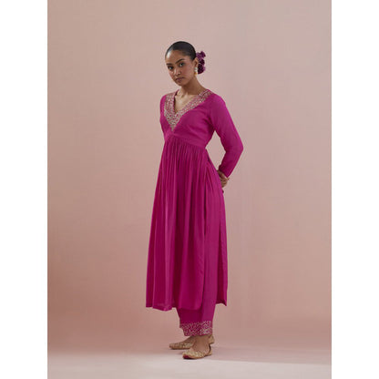 Ikshita Choudhary Pink Embellished Anarkali Kurta with Pant and Dupatta (Set of 3)