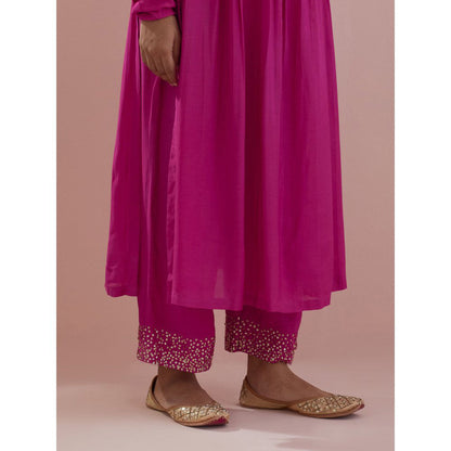Ikshita Choudhary Pink Embellished Anarkali Kurta with Pant and Dupatta (Set of 3)