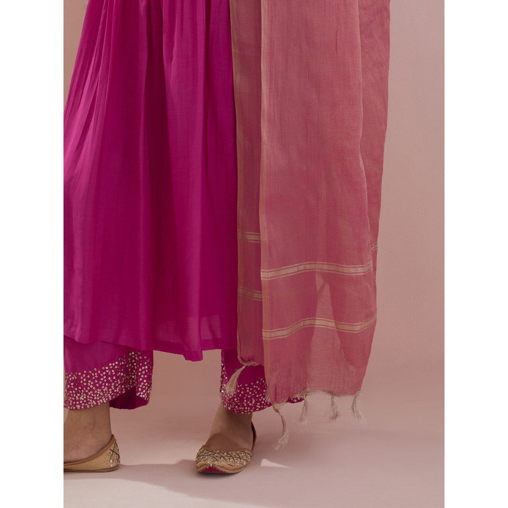 Ikshita Choudhary Pink Embellished Anarkali Kurta with Pant and Dupatta (Set of 3)