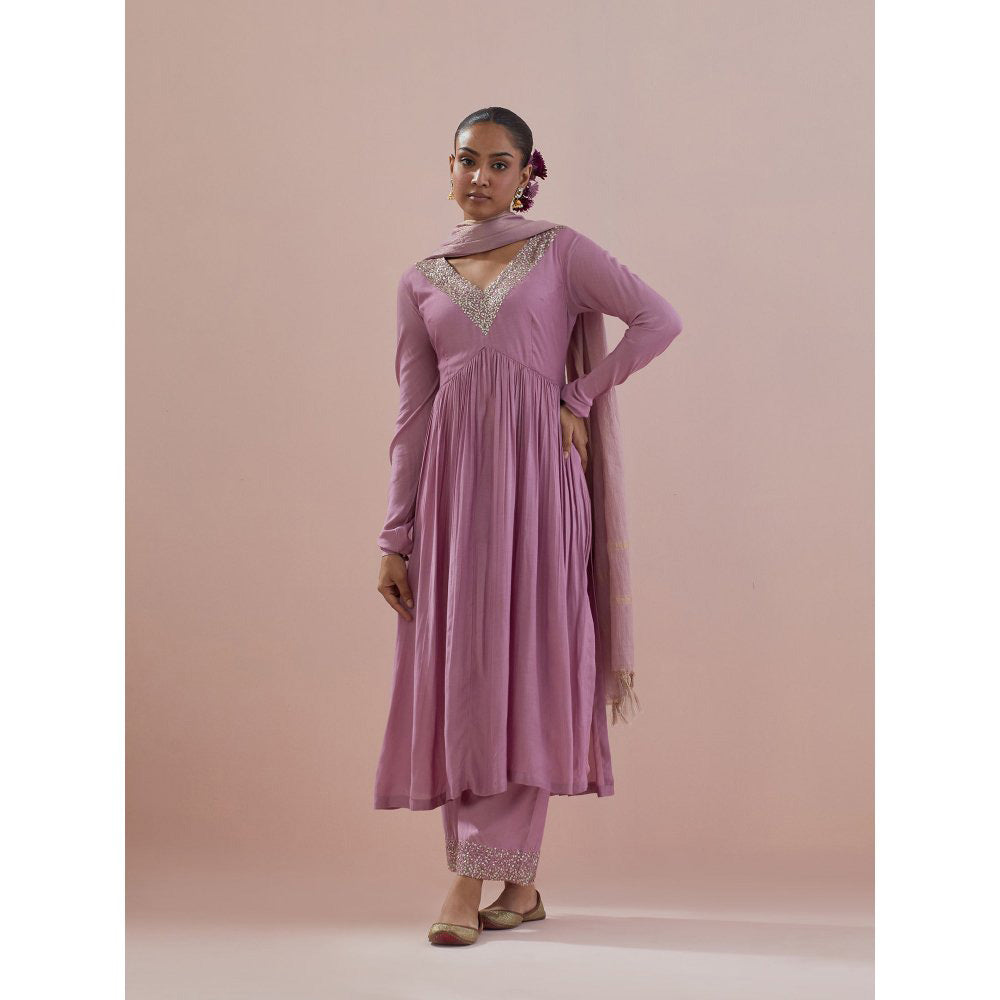 Ikshita Choudhary Lavender Embellished Anarkali Kurta with Pant and Dupatta (Set of 3)