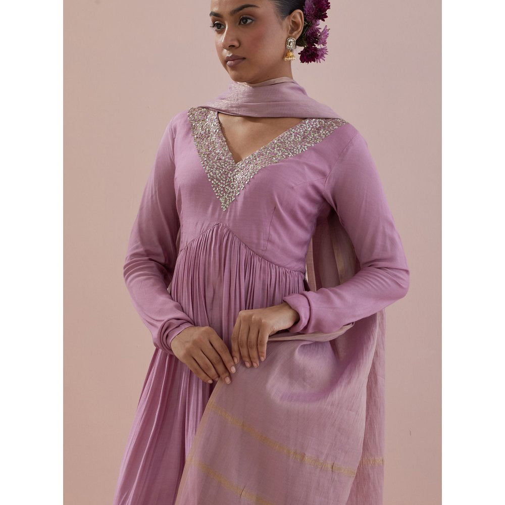 Ikshita Choudhary Lavender Embellished Anarkali Kurta with Pant and Dupatta (Set of 3)