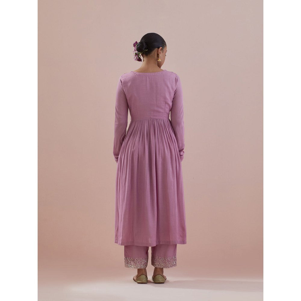 Ikshita Choudhary Lavender Embellished Anarkali Kurta with Pant and Dupatta (Set of 3)