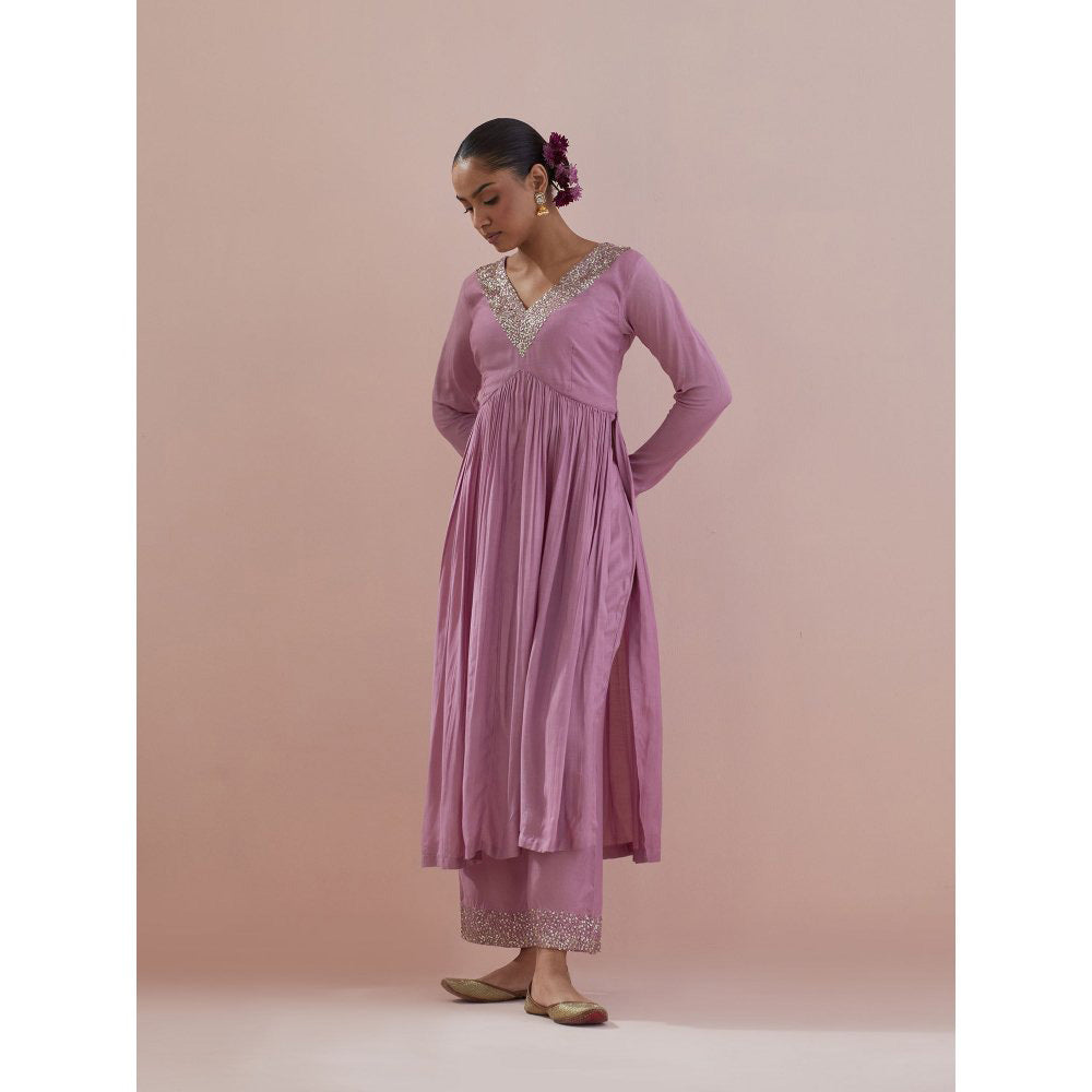 Ikshita Choudhary Lavender Embellished Anarkali Kurta with Pant and Dupatta (Set of 3)