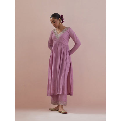 Ikshita Choudhary Lavender Embellished Anarkali Kurta with Pant and Dupatta (Set of 3)