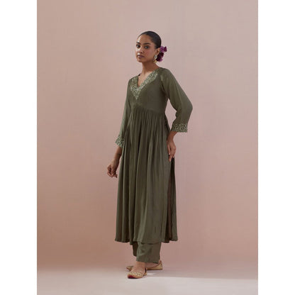 Ikshita Choudhary Olive Embellished Anarkali Kurta