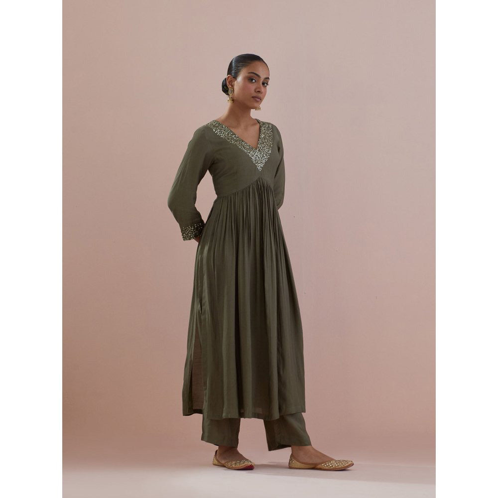 Ikshita Choudhary Olive Embellished Anarkali Kurta