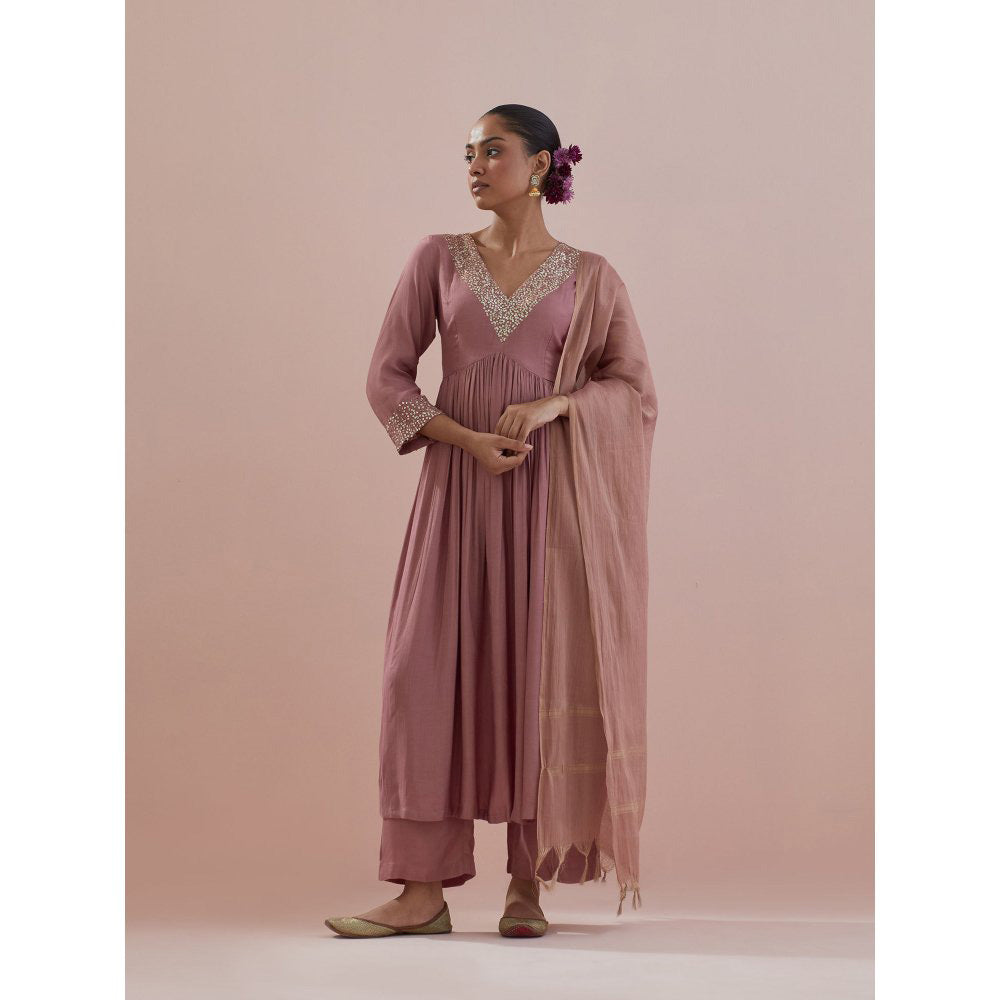Ikshita Choudhary Pink Embellished Anarkali Kurta with Pant and Dupatta (Set of 3)