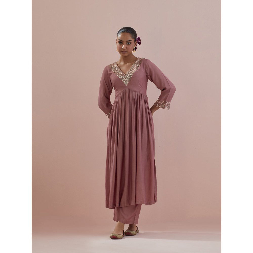 Ikshita Choudhary Pink Embellished Anarkali Kurta with Pant (Set of 2)