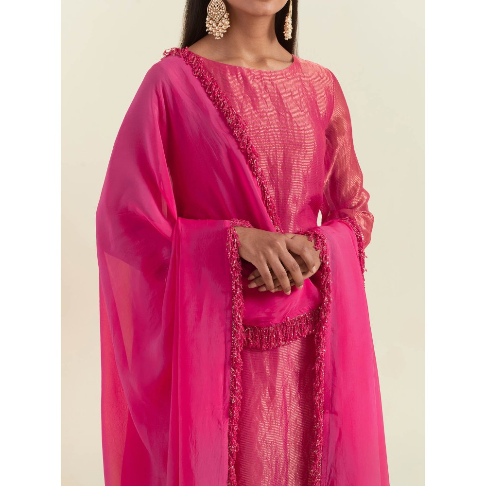 Ikshita Choudhary Pink Kurta with Pant and Dupatta (Set of 3)