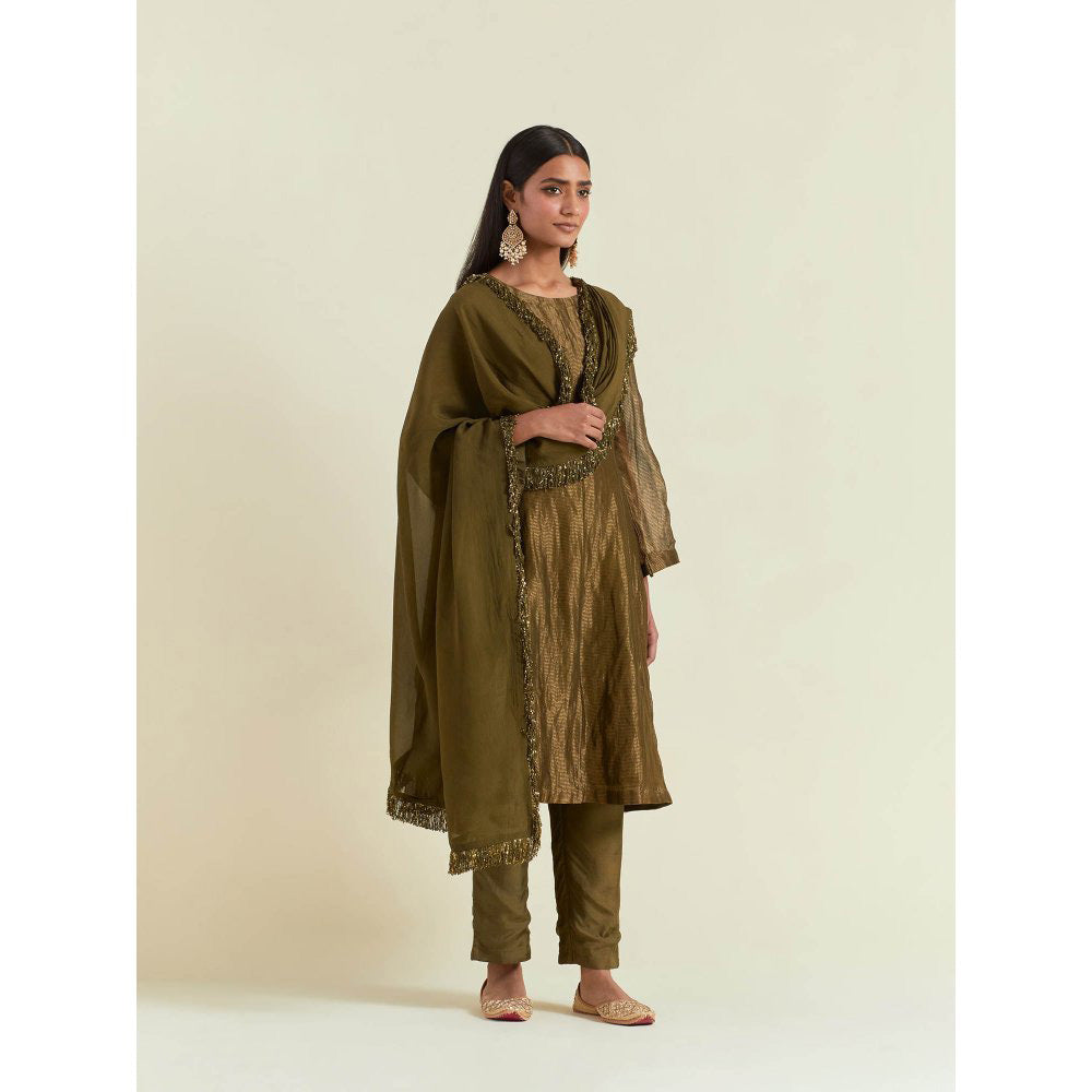 Ikshita Choudhary Olive Green Kurta with Pant and Dupatta (Set of 3)